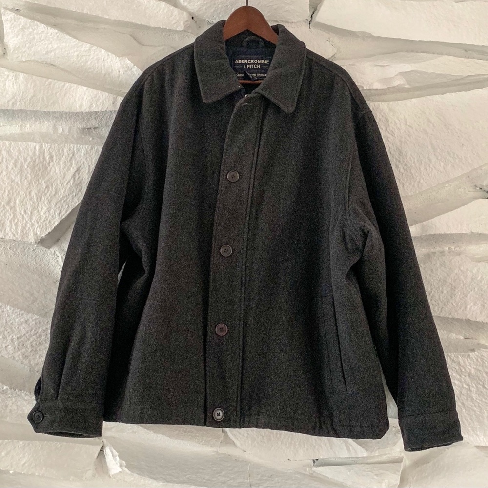 ABERCROMBIE MENS WOOL BLEND ZIP BUTTON JACKET